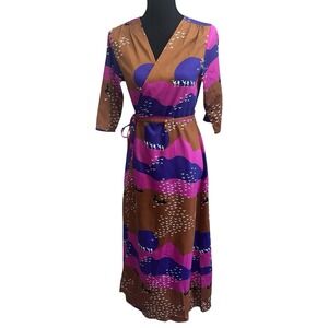 Mata Traders Aditi Wrap Maxi Dress Print Pattern Fabric Size Small Sunset Spice